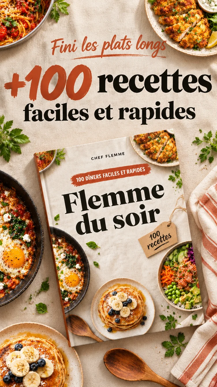 Fini les plats longs. Plus de 100 recettes faciles et rapides. Le livre Flemme du soir, 14,90 €.